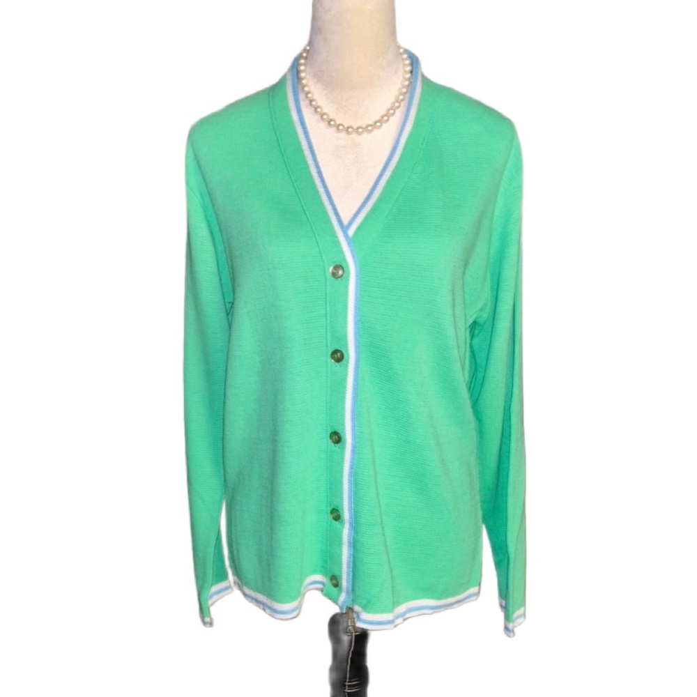 Haymaker ~ Women’s Large ~Vintage (1950’s) ~ Lime Green/ Blue ~ Sweater Cardigan